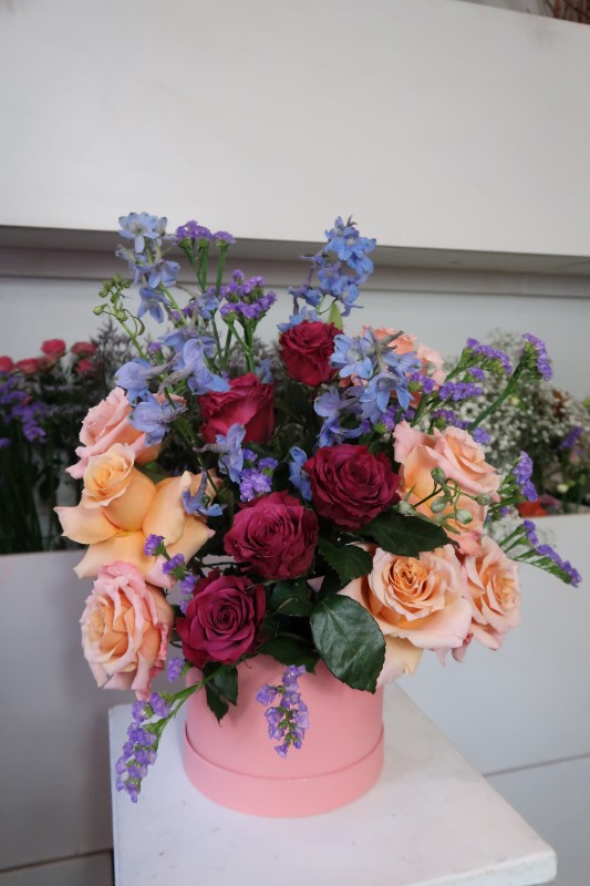 Peach, Pink and Purple Rose Hat Box