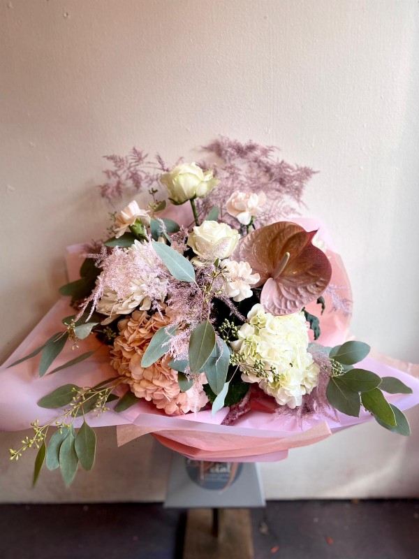 Soft Pink and Cream Hand-Tied Bouquet