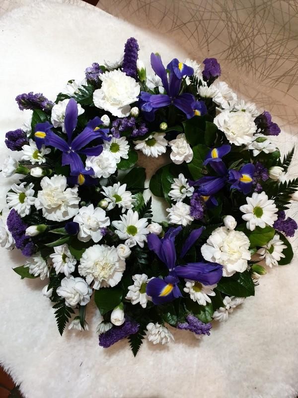 Blue and White Funeral Wreath